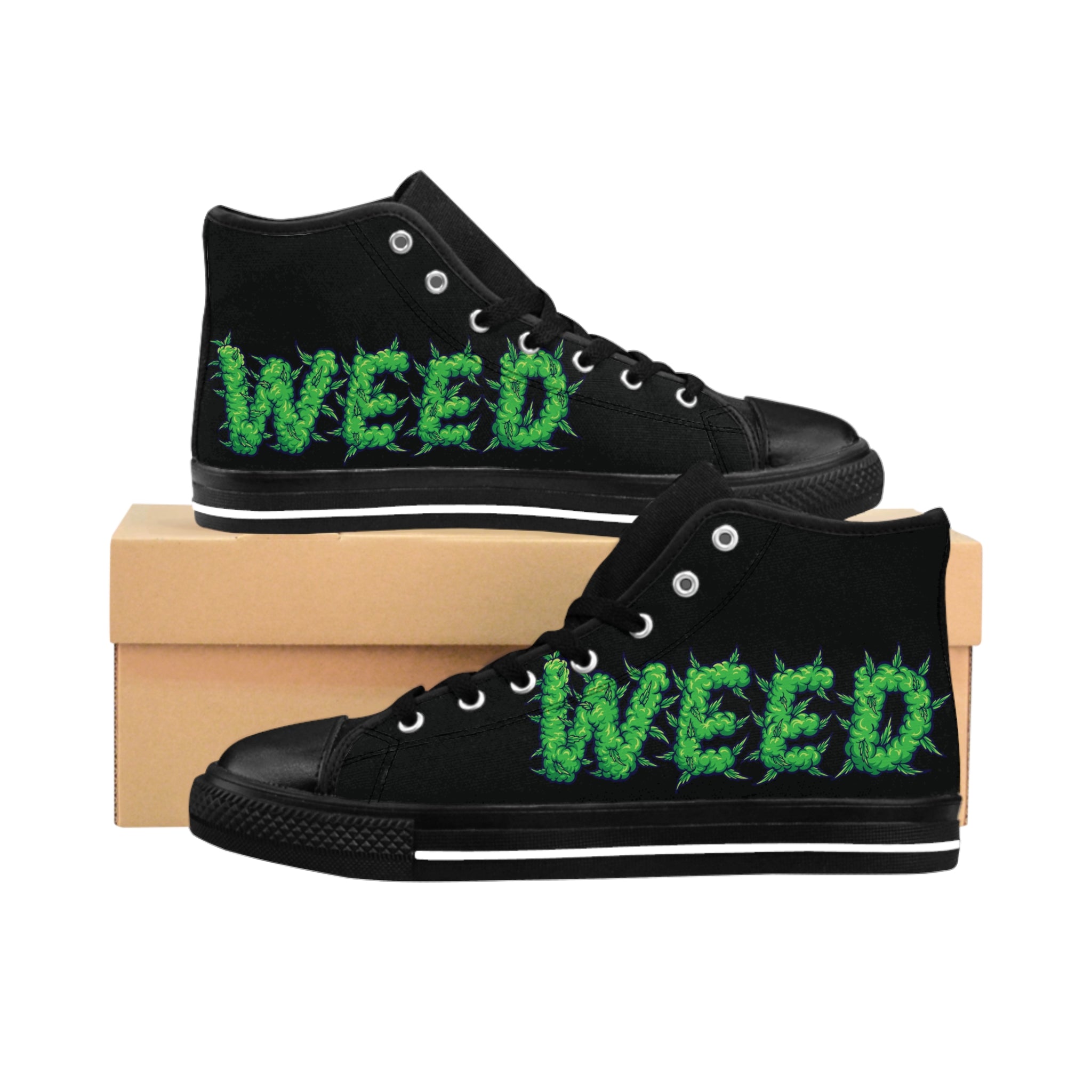 Weed font lettering with smoke effect high-top Classic Sneakers