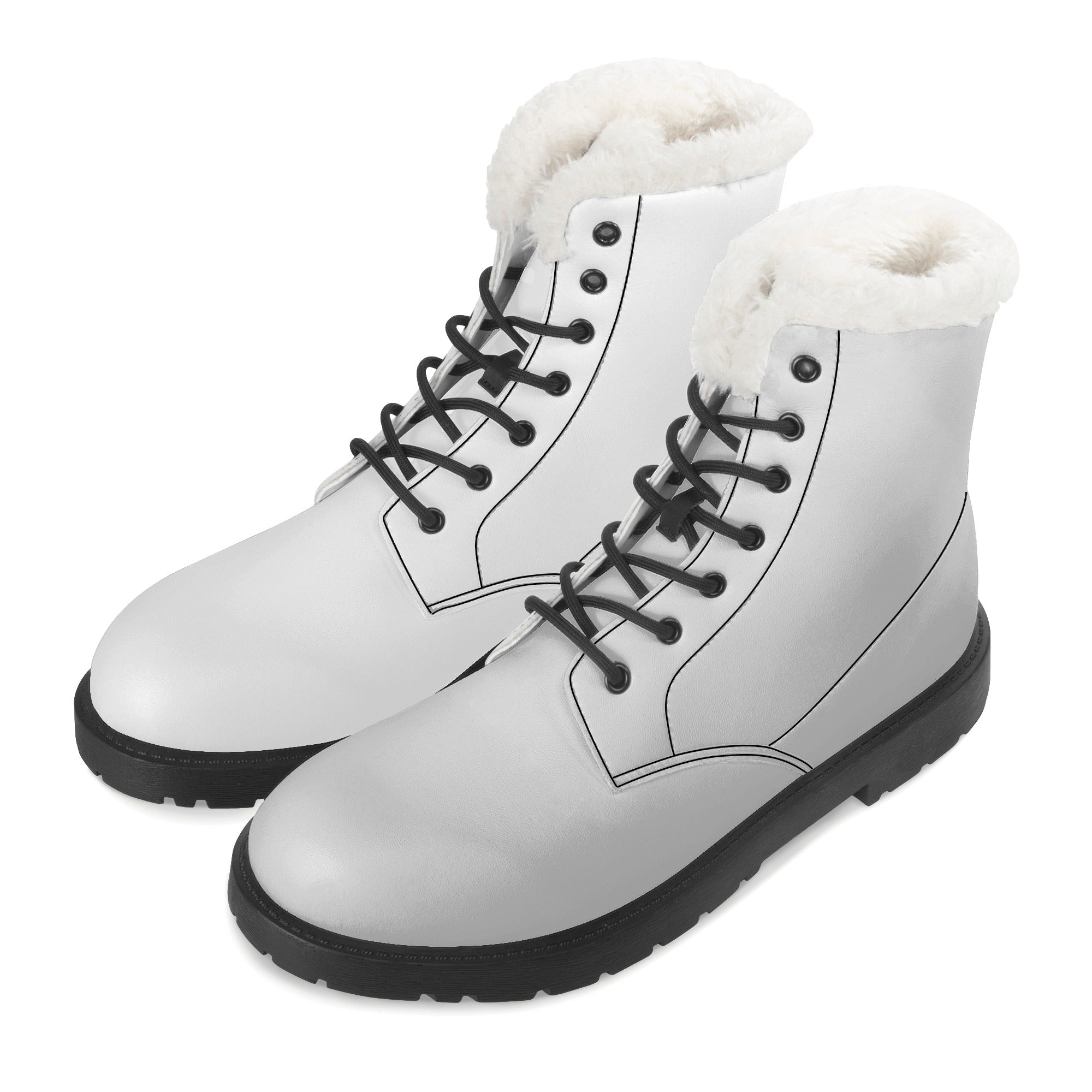 Womens White Faux Fur Leather Boots