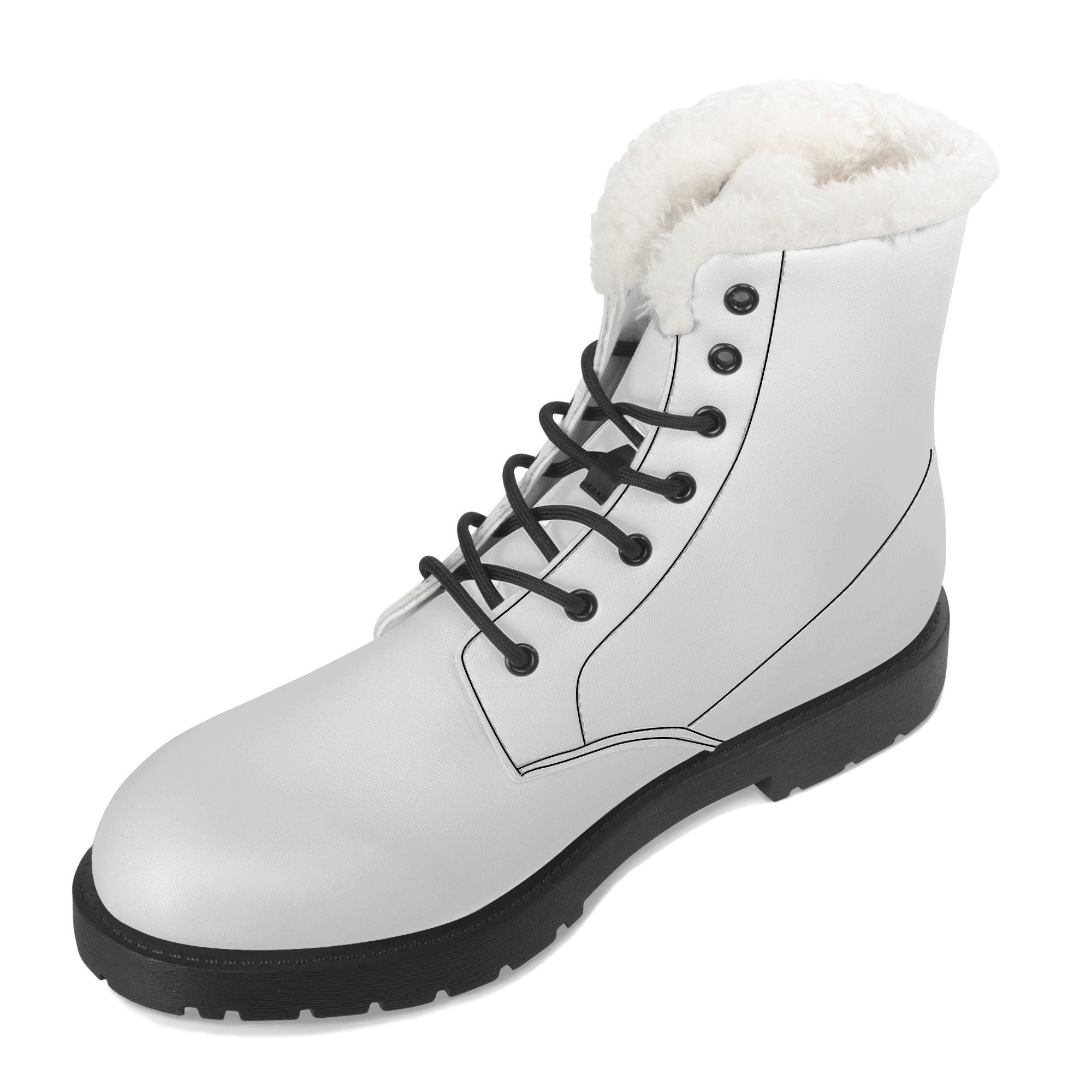 Womens White Faux Fur Leather Boots