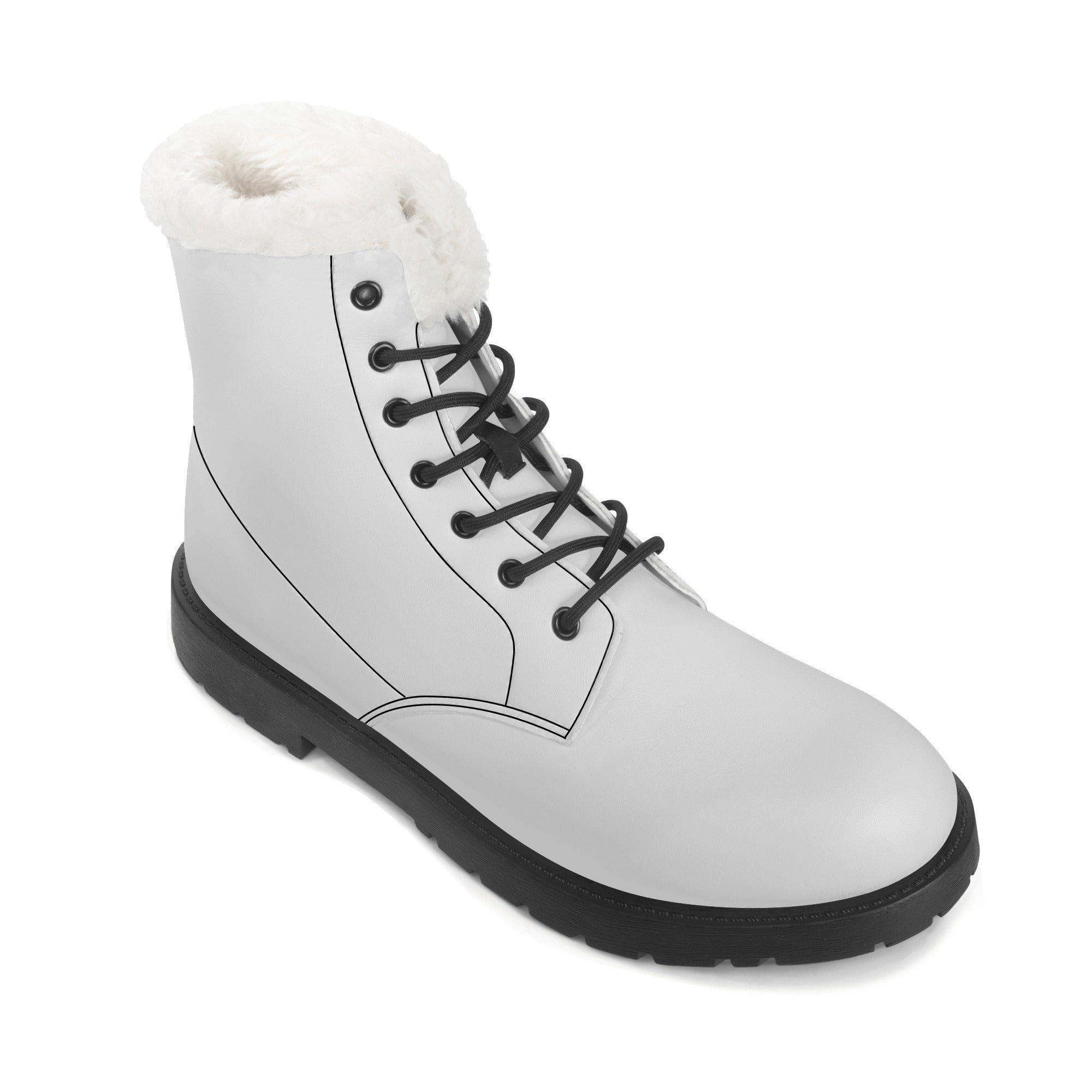 Womens White Faux Fur Leather Boots