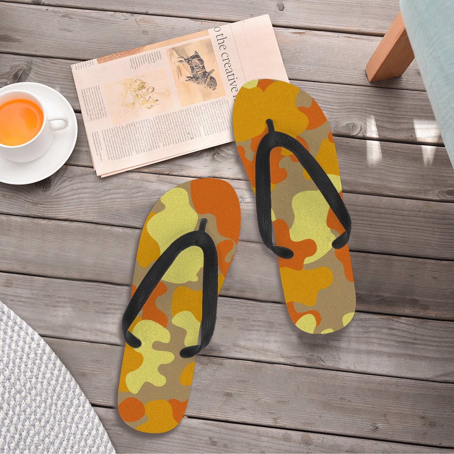 StepUpSneaks Yellow Camouflage Classic Flip Flops P-04