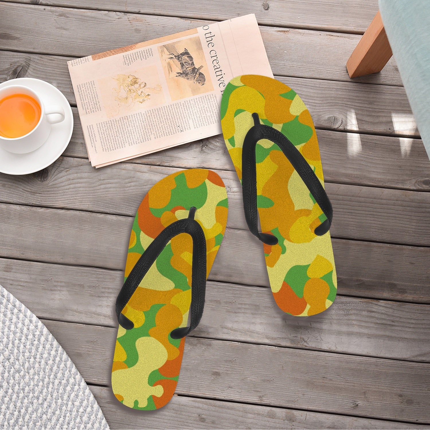 StepUpSneaks Yellow Camouflage Classic Flip Flops P0-2